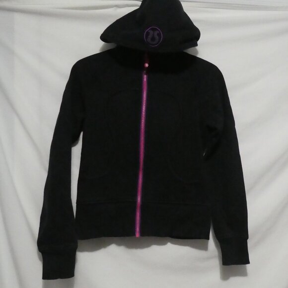 LULULEMON | size 4 | Black Scuba Hoodie W/ Purple Lining and Omega - Picture 1 of 15